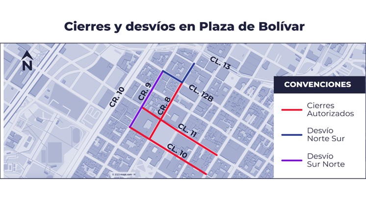 Cierres viales por elecciones en los alrededores de la Plaza de Bolívar