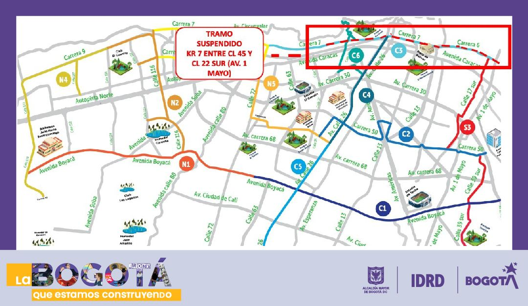 Mapa tramos cíclovia cerrados 1 de mayo 