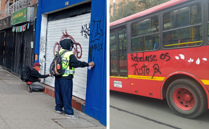 Encapuchados vandalizaron fachadas y buses de Transmilenio