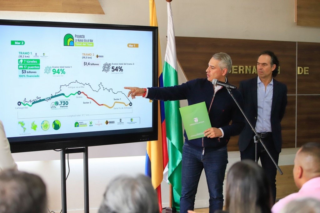 El gobernador de Antioquia, Andrés Julián Rendón y el alcalde de Medellín al anunciar la financiación para el túnel del Toyo / Gobernación Antioquia