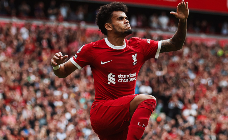 Luis Díaz celebrando gol con el Liverpool