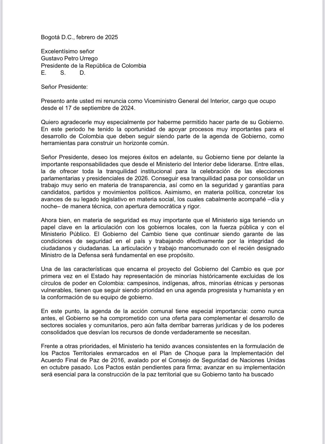 Carta de renuncia