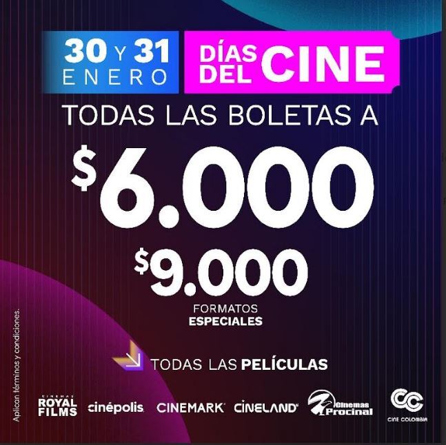 Precios Cine Colombia Enero 30 y 31