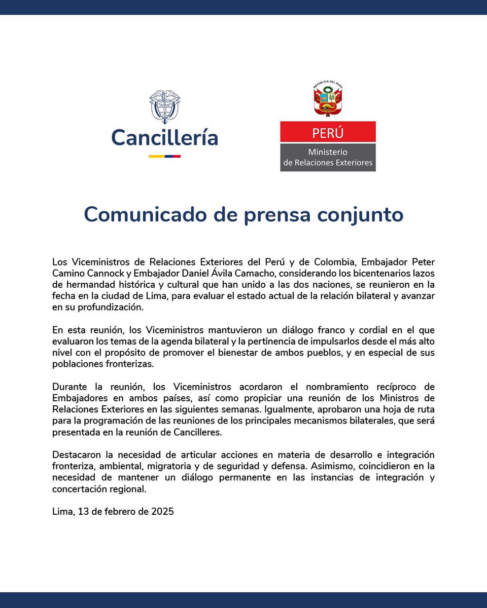 Comunicado de la Cancillería del Perú y Colombia