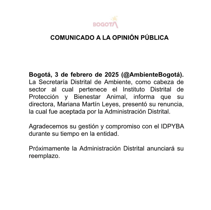 Comunicado Secretaría de Ambiente