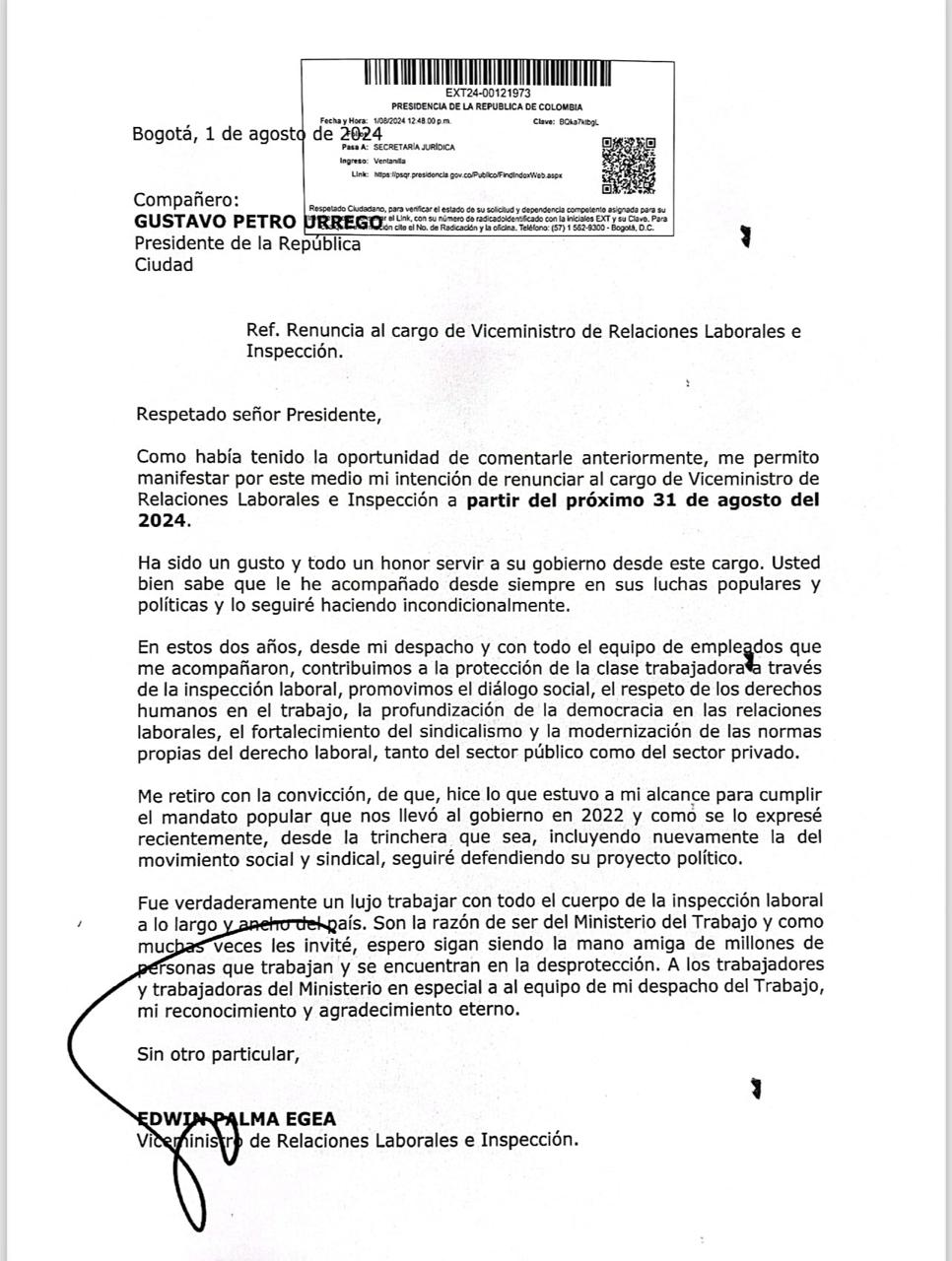 Carta de renuncia