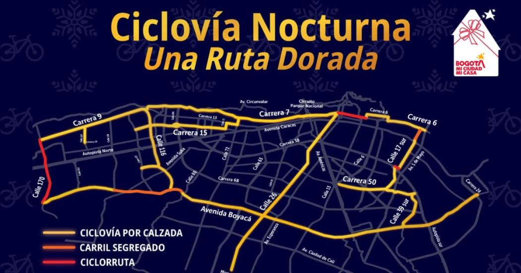 Mapa Ciclovía Nocturna 2024