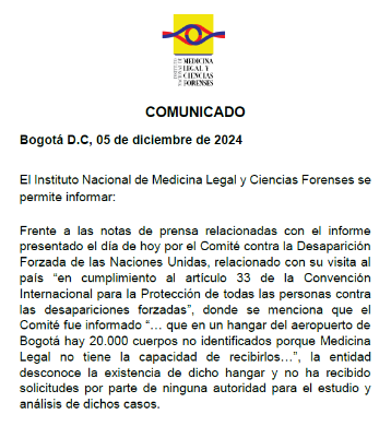 Comunicado de Medicina Legal