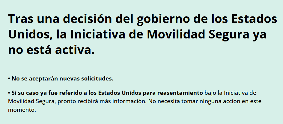 Mensaje de la página de Movilidad Segura