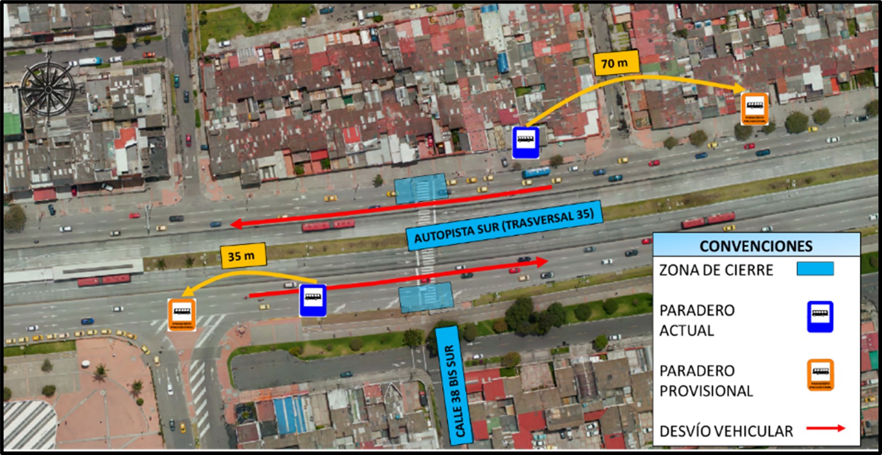 Mapa 1. Manejo vehicular y de biciusuarios en zona de obra.