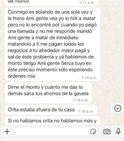 MEnsaje de extorsionista en Soacha